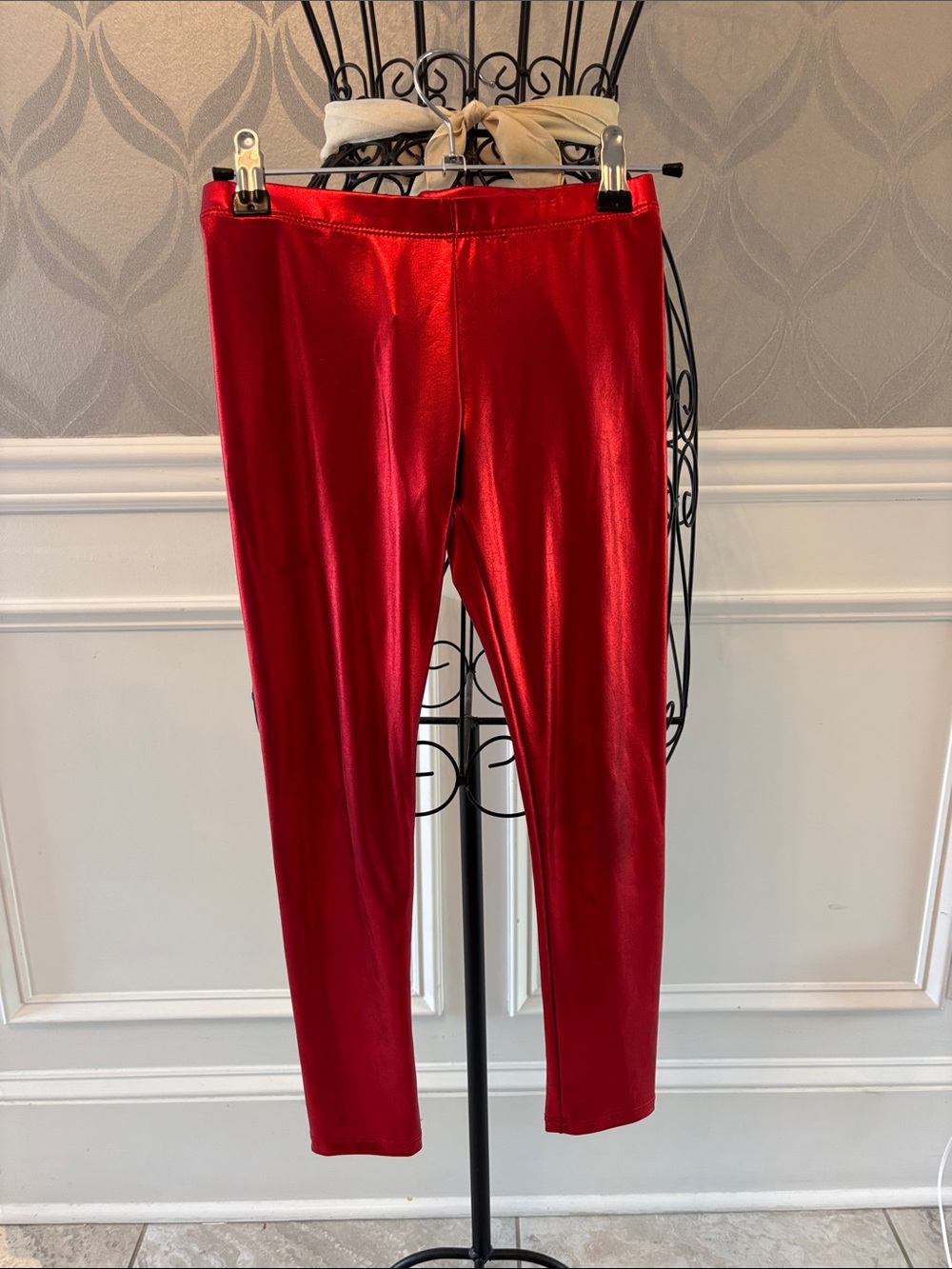 Shiny Red Kids' Leggings - Stretch Metallic Style